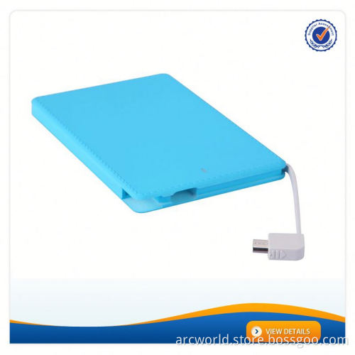 AWC943 Slim ABS power bank with android charger cable credit card 2500mah automatic mobile charger